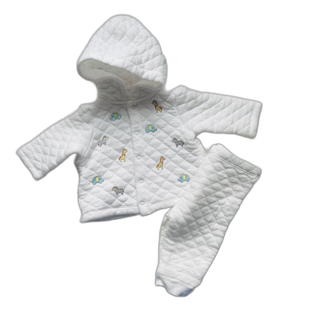 Little Me Quilted Baby Hoodie & Pants Set with Animal Embroidery Size 6 months
